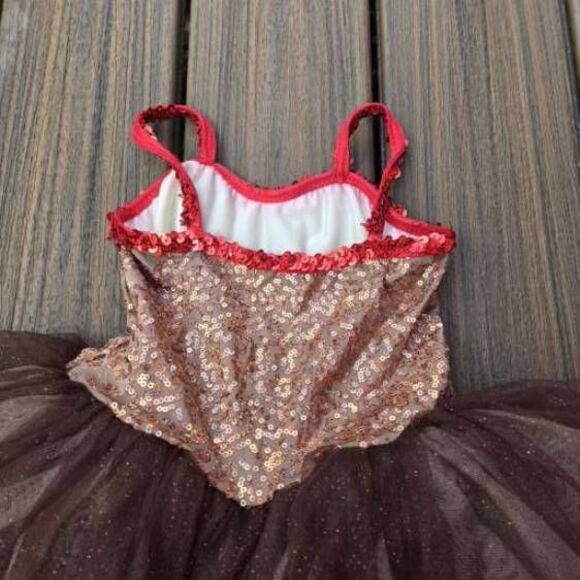 Curtain Call dance tutu dress leotard costume brown red w/ monkey tail kid sma - Picture 8 of 13